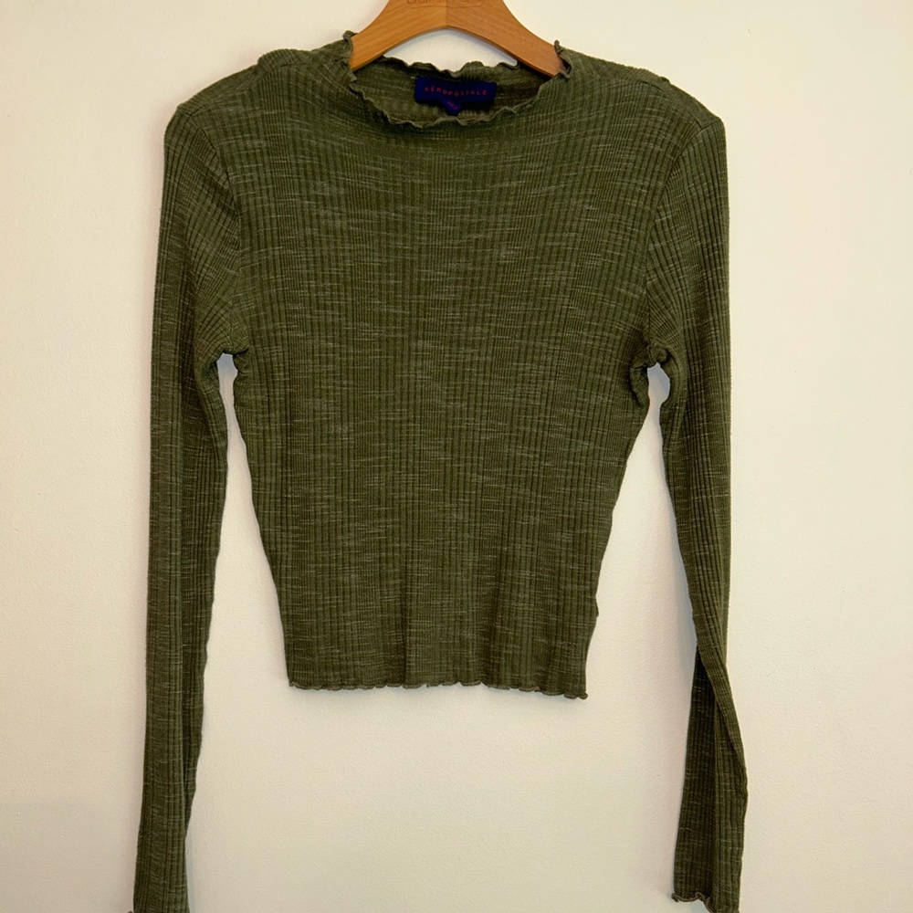 Aeropostale Olive Long Sleeve Ribbed Top
